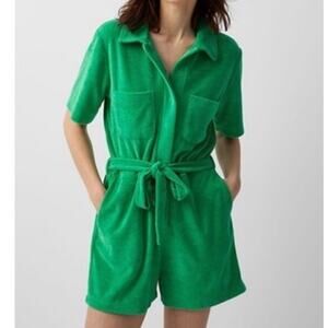 Outerknown Rewind Terry Short Sleeve Belted Romper Green Women's Size Large